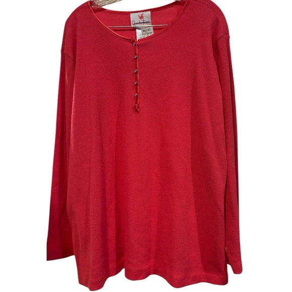 Vintage Quacker Factory 2X Blouse 100 % Cotton Waffle Knit Pink Rhinestone NWT - Picture 3 of 11